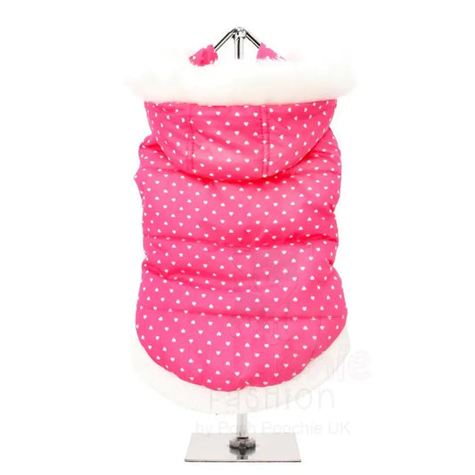 Pink Hearts Luxury Thermal Quilted Parka Dog Coat Medium - Sale - 2
