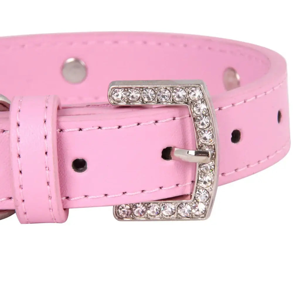 Pink Leather Diamante Bones Dog Collar with Charm - Poochie Fashion - 5