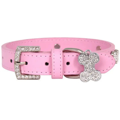Pink Leather Diamante Bones Dog Collar with Charm - Poochie Fashion - 7