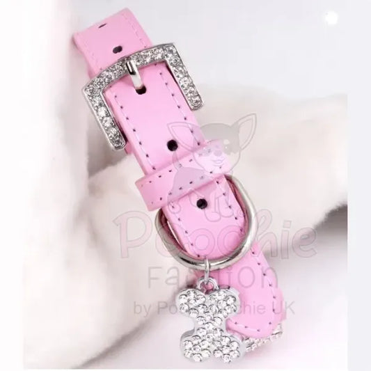 Pink Leather Diamante Bones Dog Collar with Charm - Posh Pawz - 2