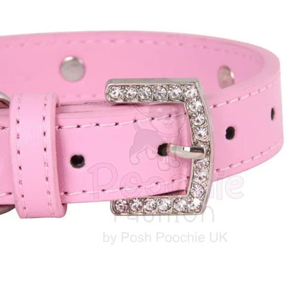 Pink Leather Diamante Bones Dog Collar with Charm Posh Pawz 4