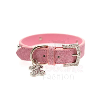 Pink Leather Diamante Bones Dog Collar with Charm - Urban Pup - 5