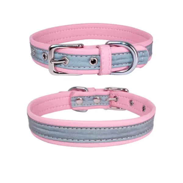 Pink Night Reflective Eco-leather Dog Collar - Posh Pawz - 1