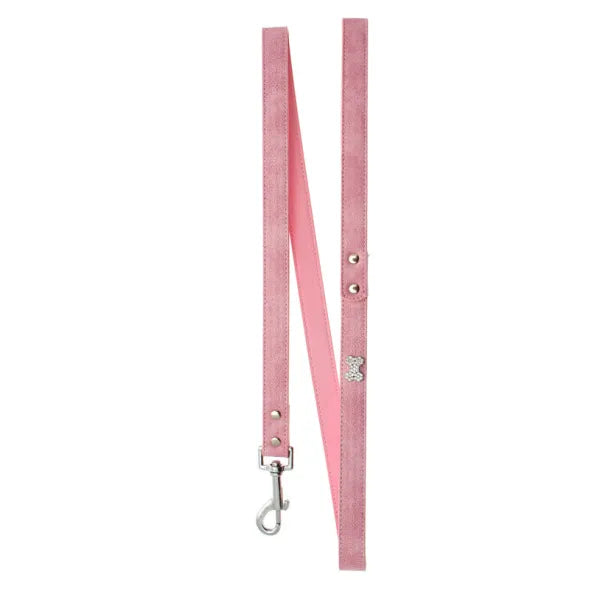 Pink Plain Leather Diamante Bone Dog Lead - Urban Pup 1