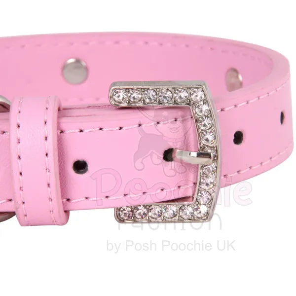 Pink Plain Leather Diamante Bones Dog Collar and Lead Set - Posh Pawz - 5