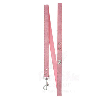 Pink Plain Leather Diamante Bones Dog Collar and Lead Set - Posh Pawz - 3