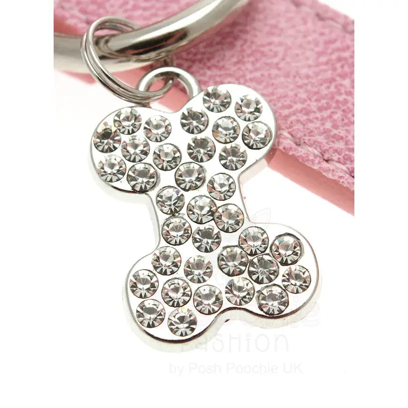 Pink Plain Leather Diamante Bones Dog Collar and Lead Set - Posh Pawz - 4