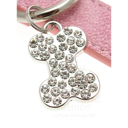 Pink Plain Leather Diamante Bones Dog Collar and Lead Set - Posh Pawz - 4