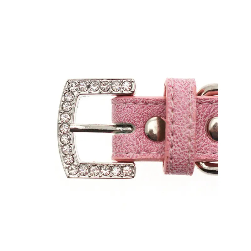 Pink Plain Leather Diamante Bones Dog Collar And Lead Set - Urban 7