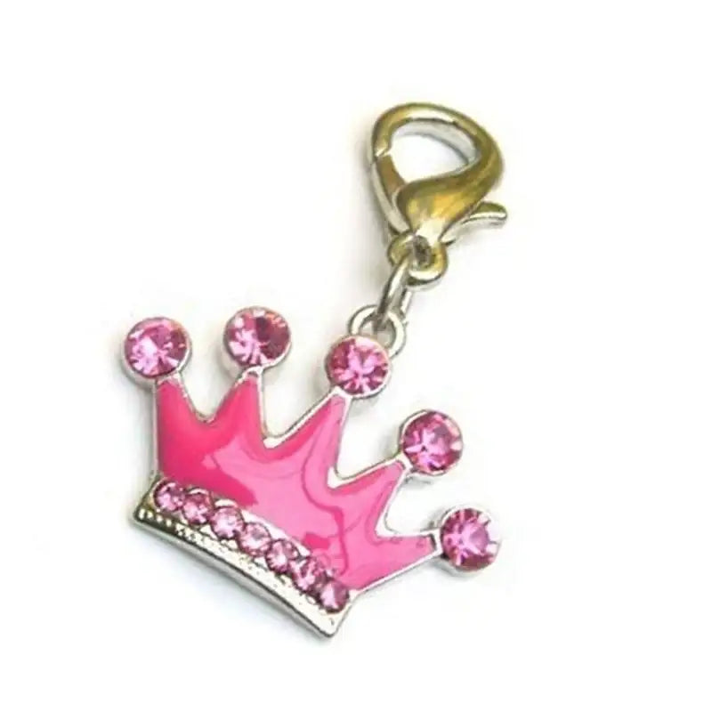 Pink Princess Enamel Crystal Crown Dog Collar Charm - Posh Pawz - 1