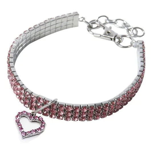 Pink Rhinestone Crystal Pet Necklace with Heart Pendant - Posh Pawz - 1