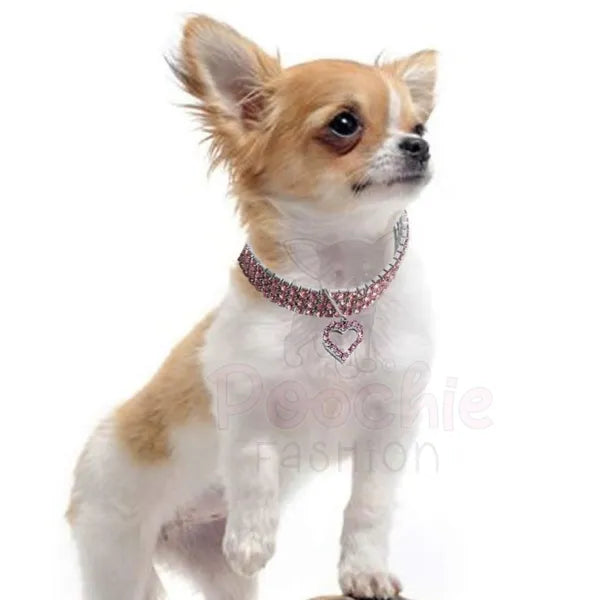 Pink Rhinestone Crystal Pet Necklace with Heart Pendant - Posh Pawz - 2
