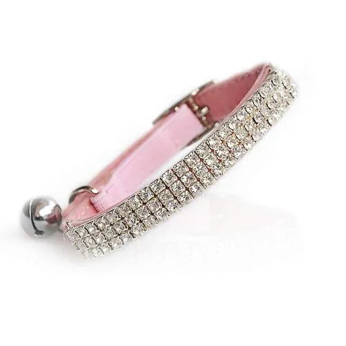 Pink Velvet Luxury Rhinestone Crystal Cat Collar - Posh Catz - 1