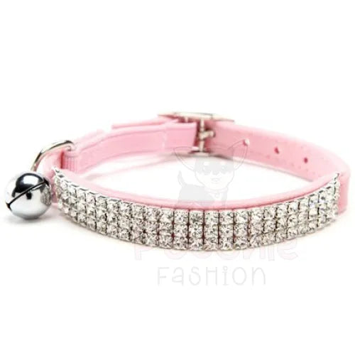 Pink Velvet Luxury Rhinestone Crystal Cat Collar - Posh Catz - 4