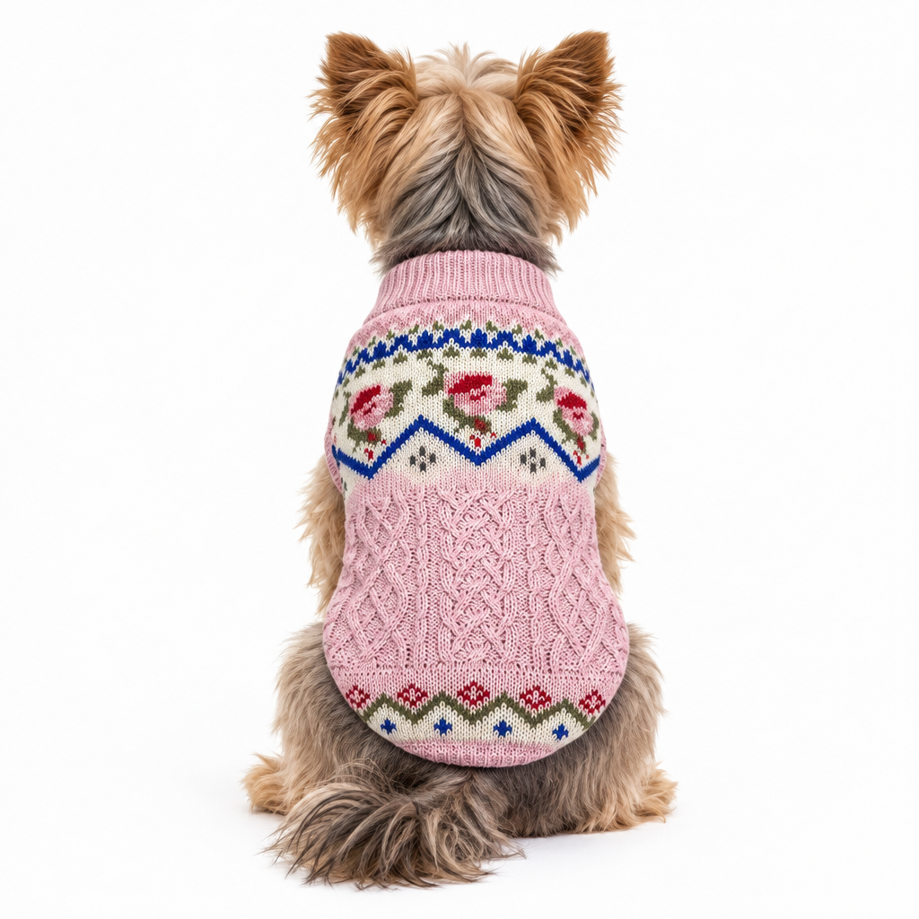 Pink Vintage Rose Chunky Cable Knit Dog Jumper