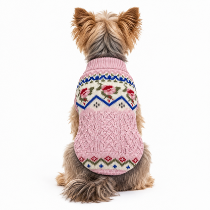 Pink Vintage Rose Chunky Cable Knit Dog Jumper