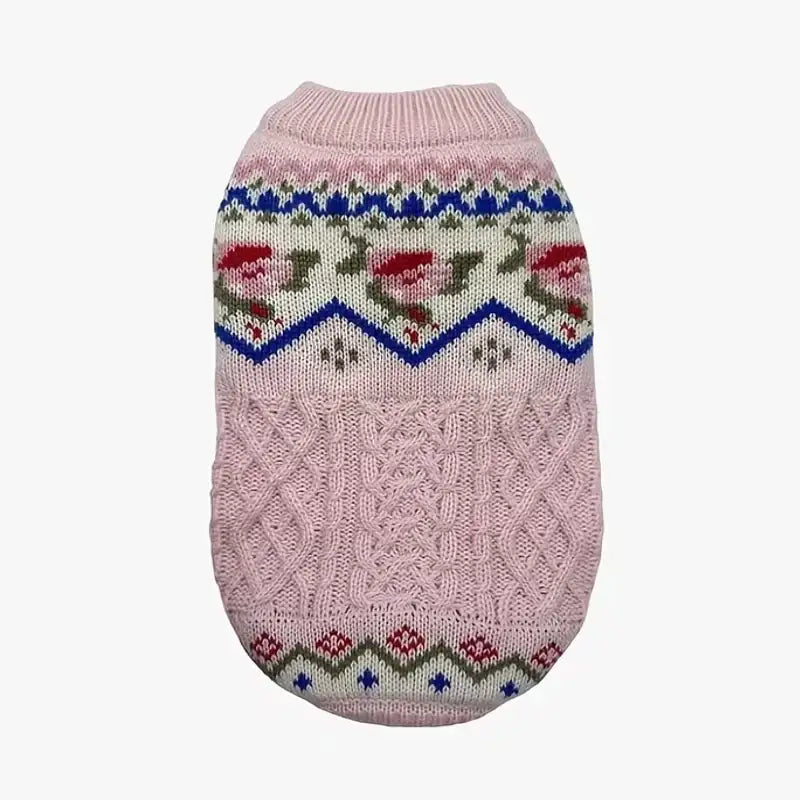 Pink Vintage Rose Chunky Cable Knit Dog Jumper - Posh Pawz - 1