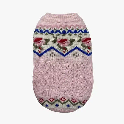 Pink Vintage Rose Chunky Cable Knit Dog Jumper - Posh Pawz - 1