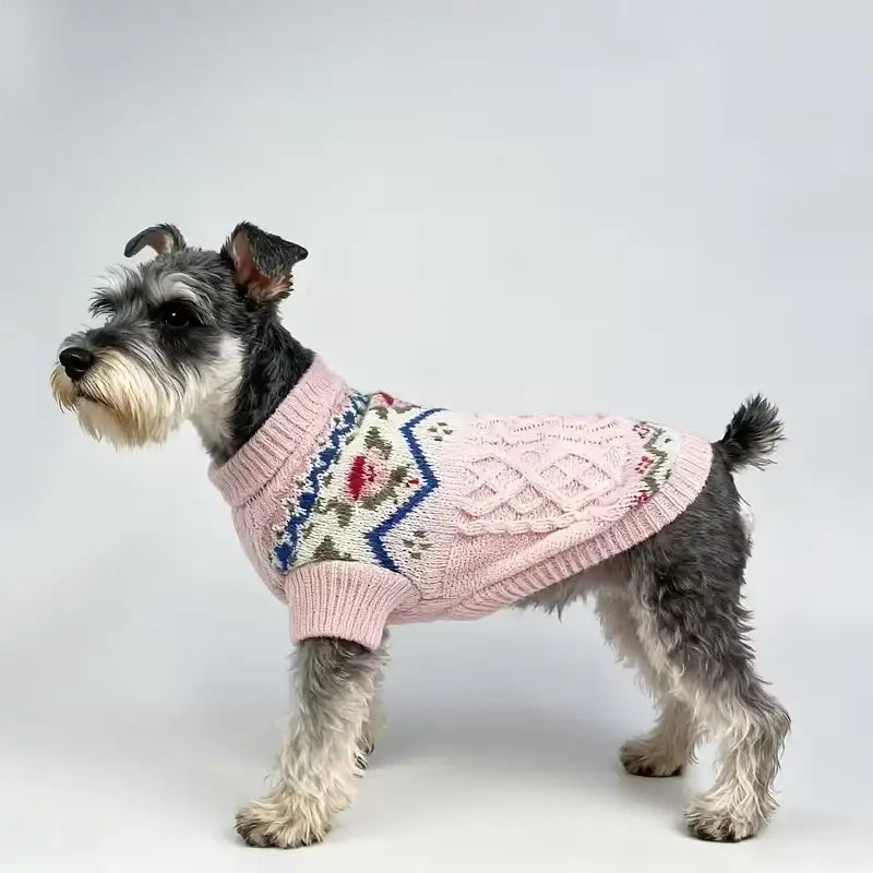 Pink Vintage Rose Chunky Cable Knit Dog Jumper - Posh Pawz - 2
