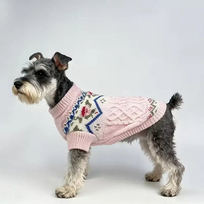 Pink Vintage Rose Chunky Cable Knit Dog Jumper - Posh Pawz - 2