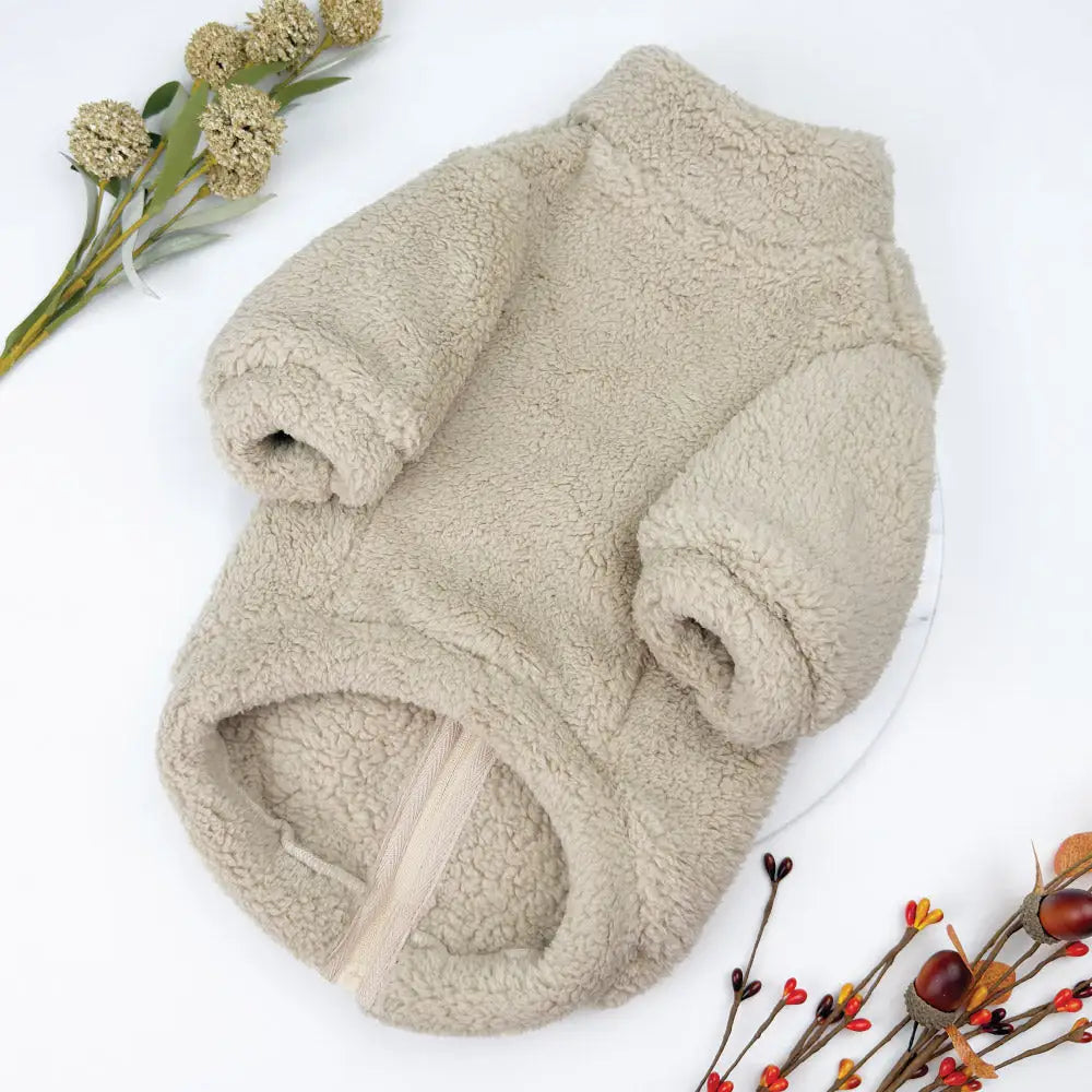Plush Teddy Fleece Dog Zippy Jacket in Beige - Rich Paw - 7