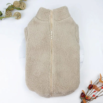 Plush Teddy Fleece Dog Zippy Jacket in Beige - Rich Paw - 1