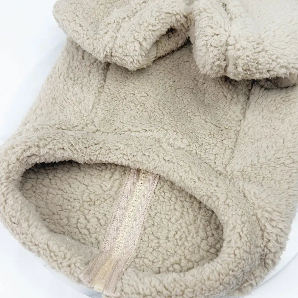 Plush Teddy Fleece Dog Zippy Jacket in Beige - Rich Paw - 8