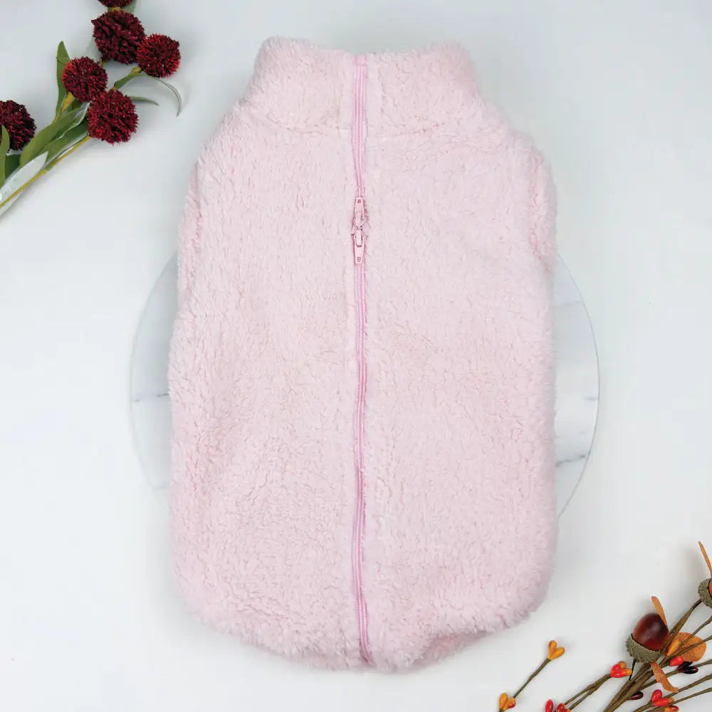 Plush Teddy Fleece Dog Zippy Jacket in Pink - Rich Paw - 1