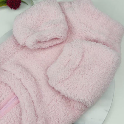 Plush Teddy Fleece Dog Zippy Jacket In Pink