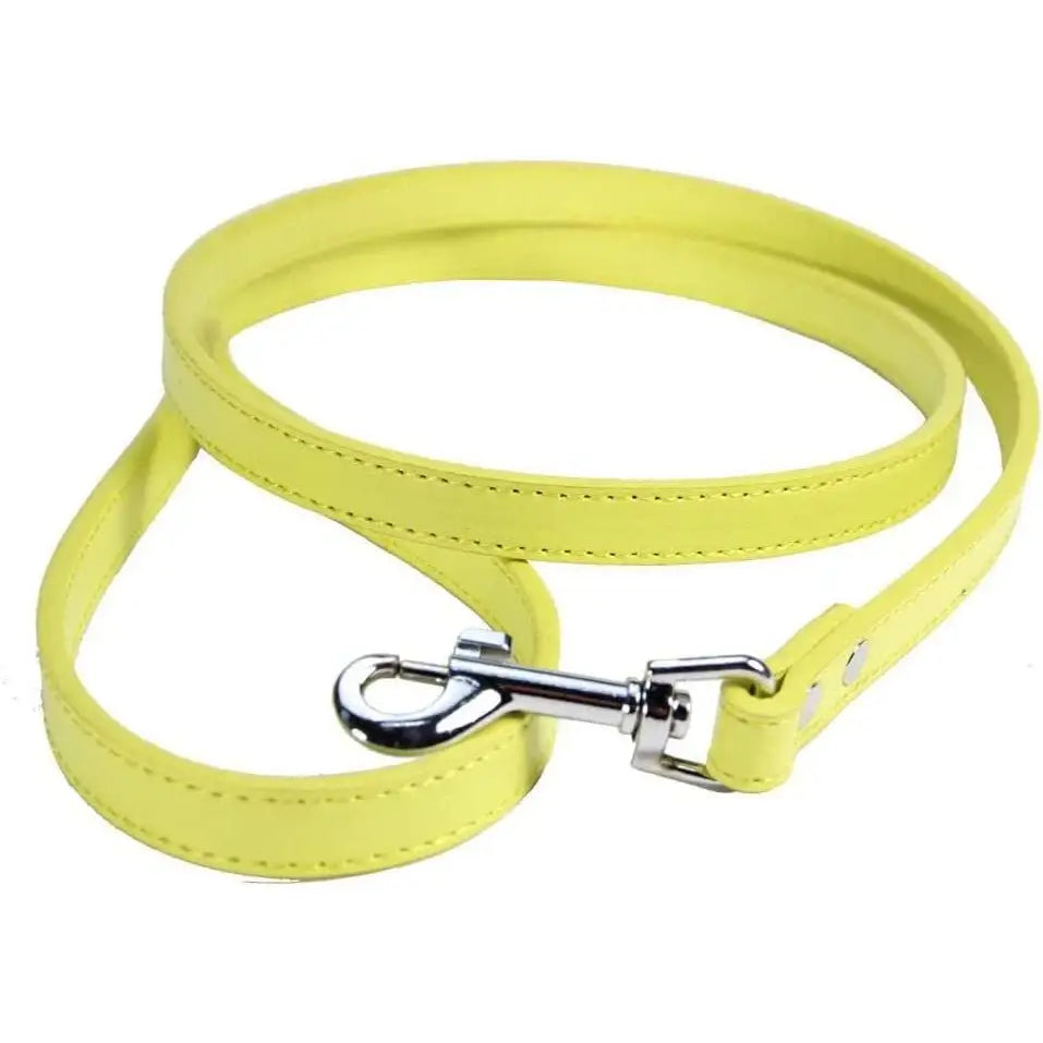 Primrose Yellow Plain Leather Dog Lead - Poochie Fashion - 1