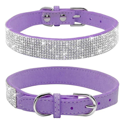 Purple Crystal Eco-suede Dog Collar - Posh Pawz - 1