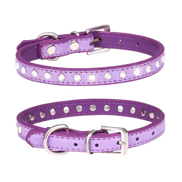 Purple Eco Suede Diamante Dog Collar - Posh Pawz - 1