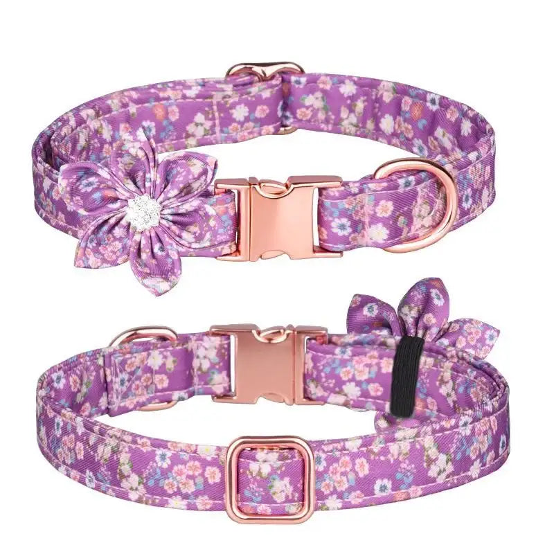 Purple Floral Padded Dog Collar with Flower - Posh Pawz - 1