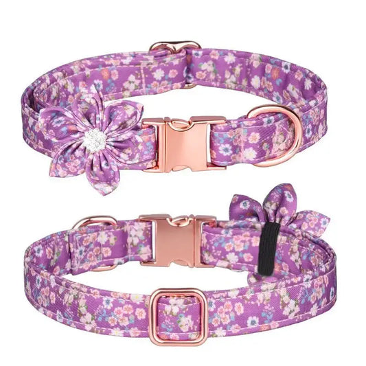 Purple Floral Padded Dog Collar with Flower - Posh Pawz - 1