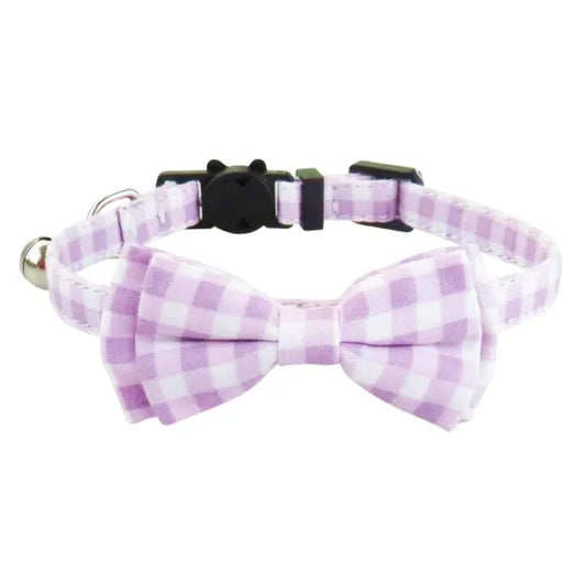 Purple Gingham Check Bow Cat Collar - Posh Catz - 1