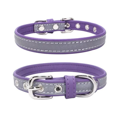 Purple Night Reflective Eco-leather Dog Collar - Posh Pawz - 1