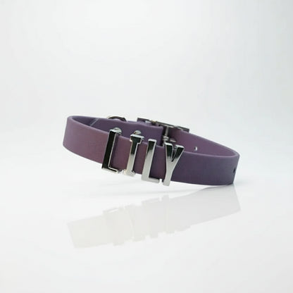 Purple Waterproof Personalised Dog Collar with Chrome Letters - Poochie Fashion - 1