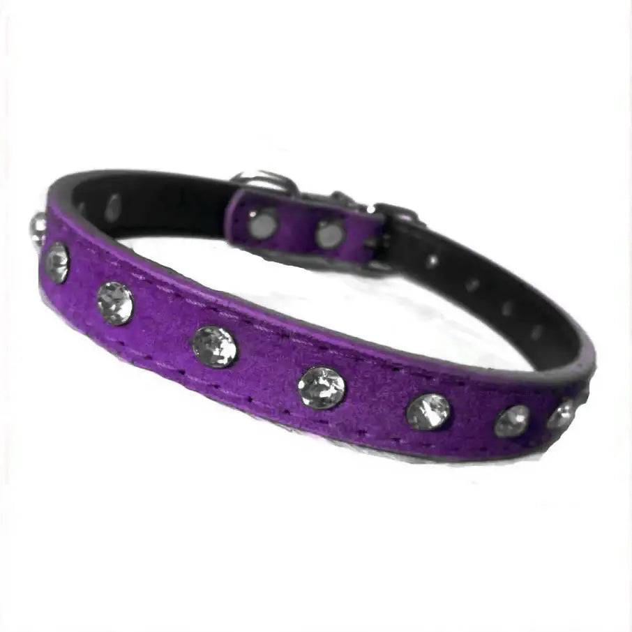 Purple Plush Velvet Diamante Dog Collar - Posh Pawz - 1
