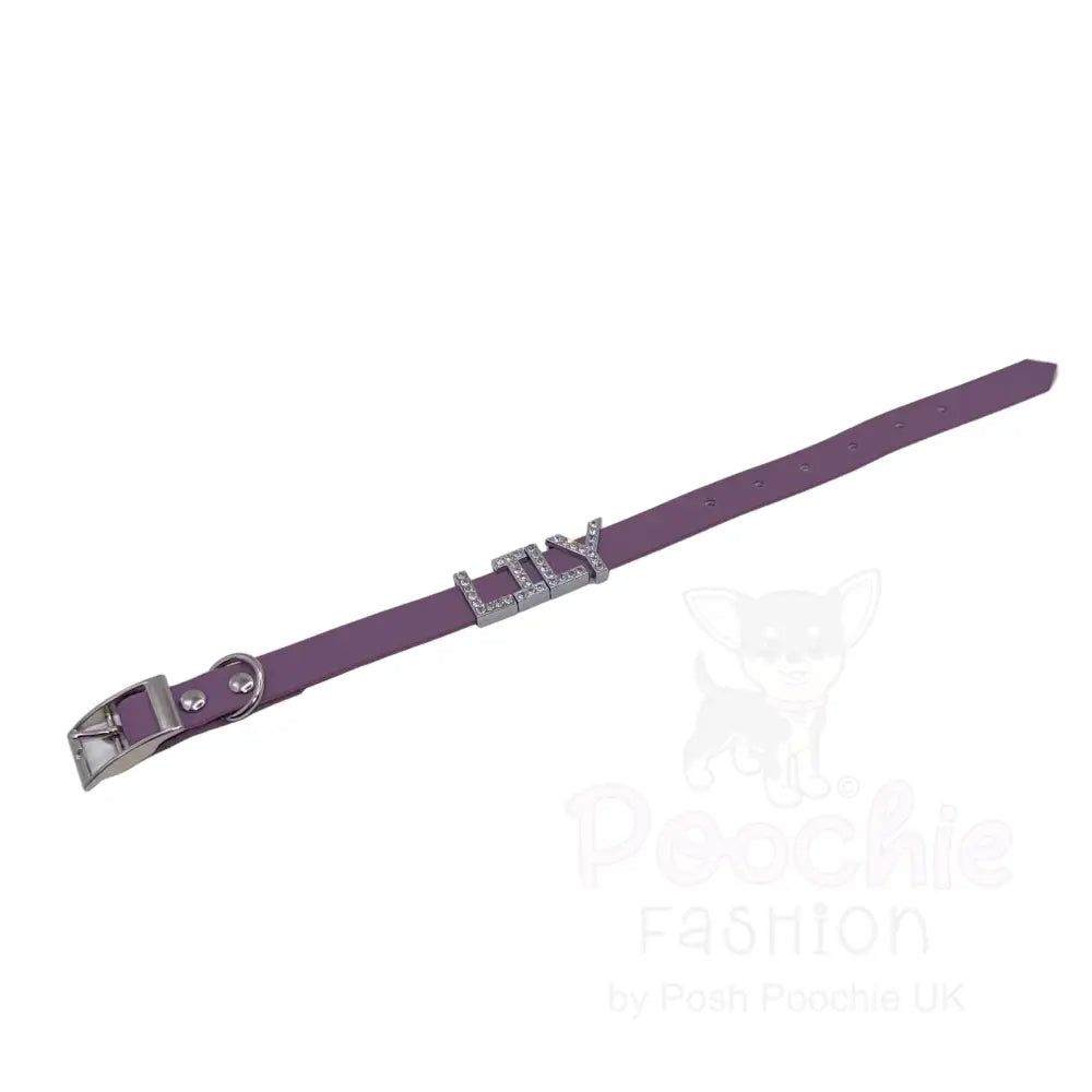 Purple Waterproof Personalised Dog Collar with Diamante Letters - Poochie Fashion - 3