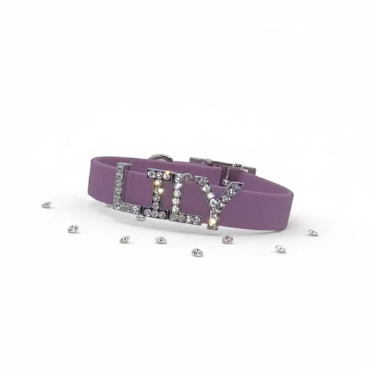 Purple Waterproof Personalised Dog Collar with Diamante Letters - Poochie Fashion - 1