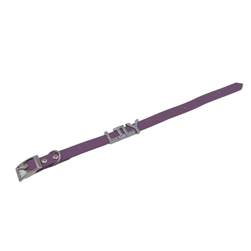 Purple Waterproof Personalised Dog Collar with Large Diamante Letters - Poochie Fashion - 4