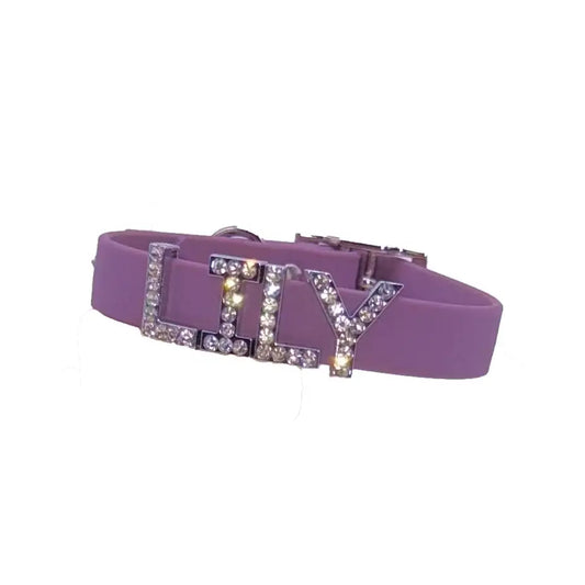 Purple Waterproof Personalised Dog Collar with Large Diamante Letters - Poochie Fashion - 1