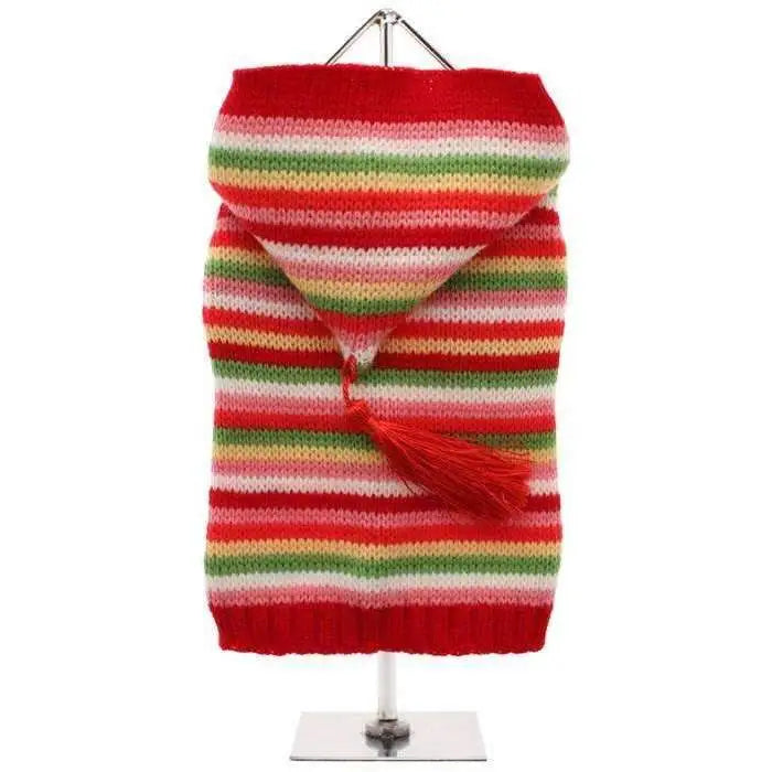 Rainbow Striped Dog Jumper with Hood Large - Sale - 1