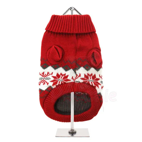 Red Alpine Snowflake Dog Jumper - Urban Pup - 3