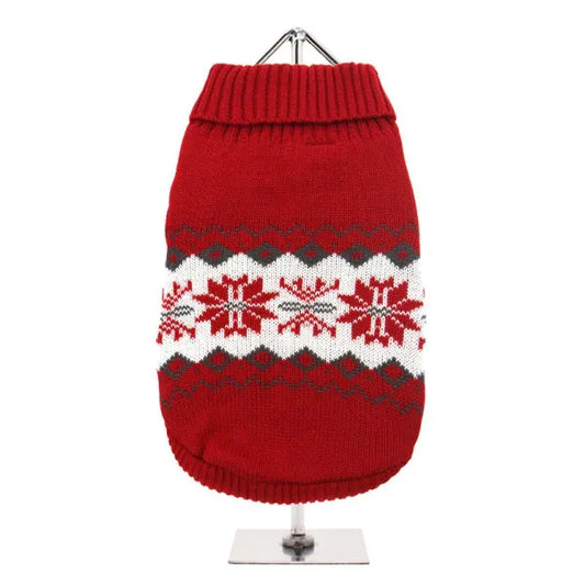 Red Alpine Snowflake Dog Jumper - Urban Pup - 1