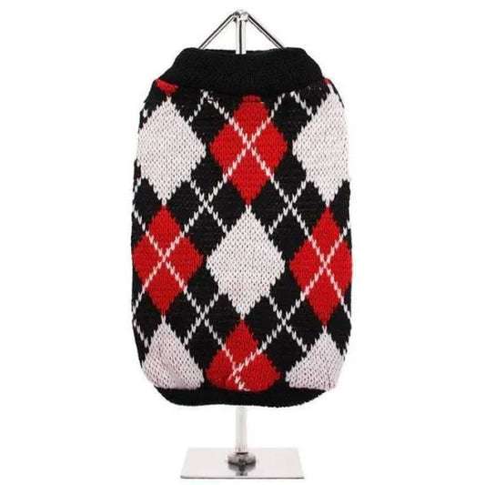 Red and Black Argyle Dog Jumper - Urban Pup - 1