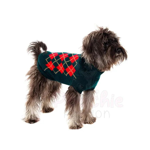 Red and Dark Green Argyle Dog Jumper - Urban Pup - 3