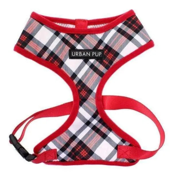 Red And White Tartan Plaid Designer Dog Harness - Urban Pup - 1