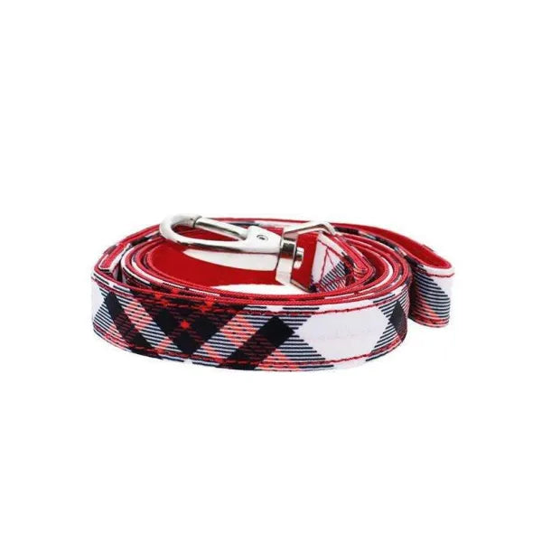 Red and White Tartan Plaid Designer Fabric Dog Lead - Urban Pup - 1