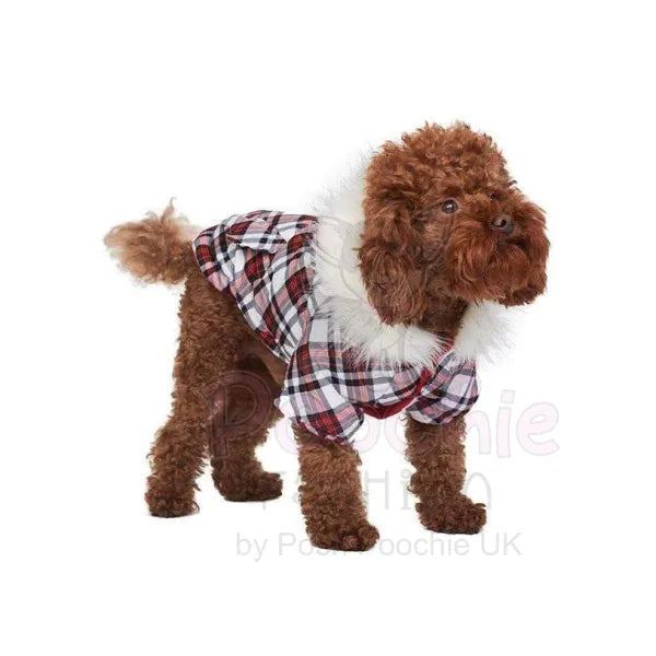 Red And White Tartan Plaid Fish Tail Parka Dog Coat - Urban Pup - 2